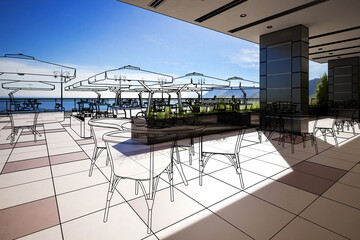 Outdoor Terrace Bar & Restaurant (sketch) - 3d visualization