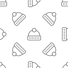 Grey line Winter hat icon isolated seamless pattern on white background. Vector.