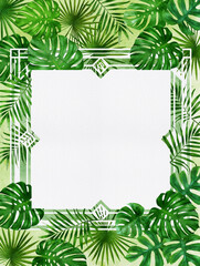 Fototapeta na wymiar invitation card design, water color of tropical leaves