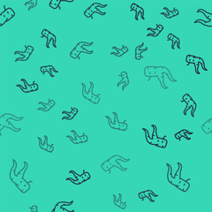 Black line Ginger root icon isolated seamless pattern on green background. Vector.