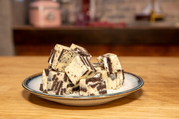 A plate of delicious cookie fudge cake squares