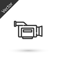 Grey line Cinema camera icon isolated on white background. Video camera. Movie sign. Film projector. Vector.