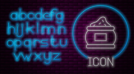 Glowing neon line Indian spice icon isolated on brick wall background. Neon light alphabet. Vector.