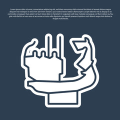 Obraz premium Blue line Monument to founders of Kiev icon isolated on blue background. Statue of Kyi, Shchek, Horyv and Lybid. Vector.