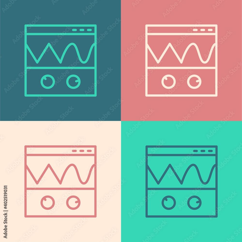 Poster pop art line oscilloscope measurement signal wave icon isolated on color background. vector.