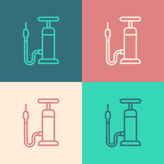 Pop art line Bicycle air pump icon isolated on color background. Vector.
