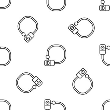 Grey line Bicycle lock U shaped industrial icon isolated seamless pattern on white background. Vector.
