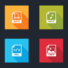 Set MP3 file document, , XSL and TIFF icon. Vector.