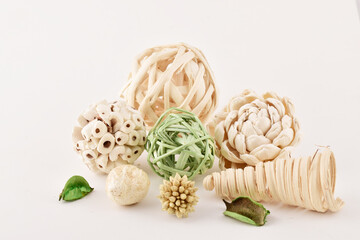 Potpourri  with twig ball and Redolence Potpourri Flower on white background