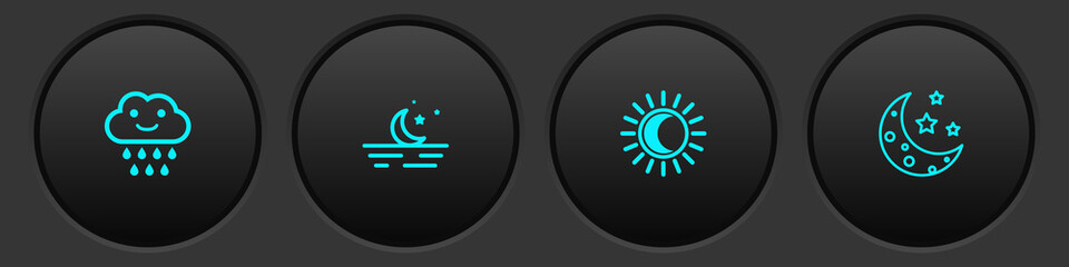 Set Cloud with rain, Moon and stars, Eclipse of the sun and icon. Vector. © vector_v