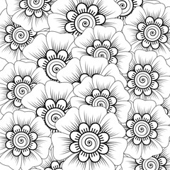 Mehndi flower for henna, mehndi, tattoo, decoration. decorative ornament in ethnic oriental style. doodle ornament. outline hand draw illustration. coloring book page.