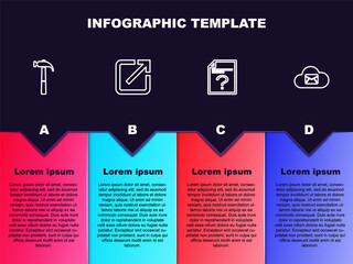 Set line Hammer, Open in new window, Unknown document and Cloud mail server. Business infographic template. Vector.