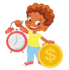 Boy holding watch and money