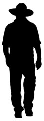 Silhouette of a cowboy, vector graphic in black on white background 