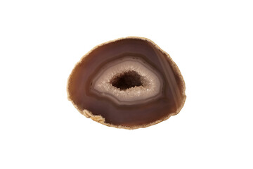Agate consisting of chalcedony and quartz as its primary components, isolated on white backgrpund.