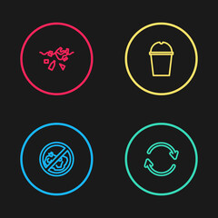 Set line No trash, Refresh, Paper glass water and Problem of pollution planet icon. Vector.