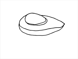 Avocado. Product for vegetarians. Doodle. Black and white image. Minimalism. Vector graphics. Isolated on white background. Doodle. Black and white image. For menu design.
