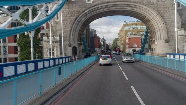 loopable fast footage following traffic on tower bridge