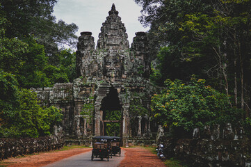Gates of Angkor Thom leading to Bayon Temple in Siem Reap, Cambodia