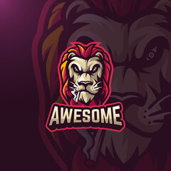 Lion smoke esport gaming logo template