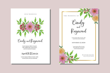 Floral Watercolor Wedding Invitation Elegant; flowers, leaves, watercolor, isolated on white. Sketched wreath, floral and herbs garland with green, greenery color. Vintage Watercolor style, 