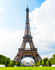 Eiffel Tower with blue sky in Paris.