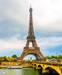 Eiffel Tower with blue sky in Paris.