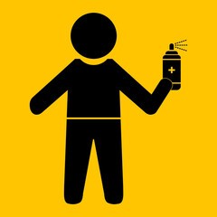 
People disinfectant bottles antiseptics Illustration Man spraying disinfectant Flat design illustration. Covid-19 theme icon.