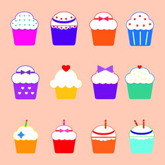 Cupcake icon set flat design illustration