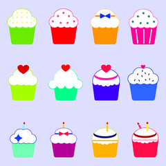 Cupcake icon set flat design illustration