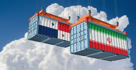 Freight containers with Iran and Panama national flags. 3D Rendering 