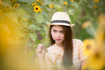 Portrait beautiful asian woman lifestyle resting in the park, relaxation concept, mind care