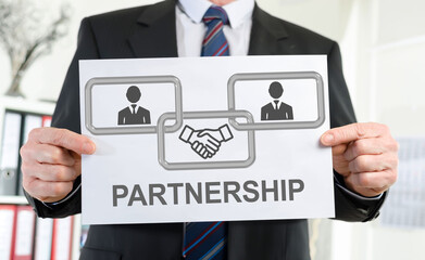 Business partnership concept shown by a businessman
