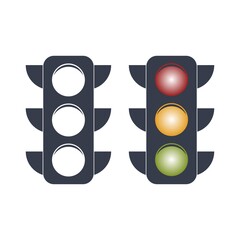 Traffic light icon on a white background. Stop light sign. Electricity symbols regulating traffic safety and city road warnings. Flat vector illustration.