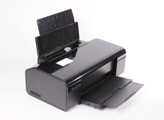 Multifunctional office printer on white background