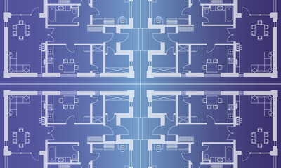 Architectural background. Part of architectural project, architectural plan of a residential building. Blue and white illustration