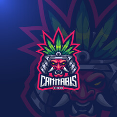 Cannabis samurai demon esport gaming logo template