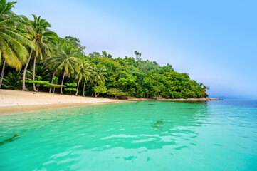 Albaguen Island (also known as Maxima and Albguan island) in Port Barton Bay with paradise white...