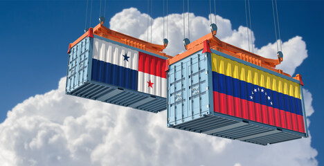 Freight containers with Venezuela and Panama national flags. 3D Rendering 