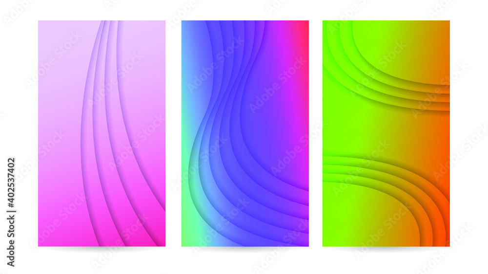 Poster set gradient collection abstract paper cut background vector shadows objects modern design