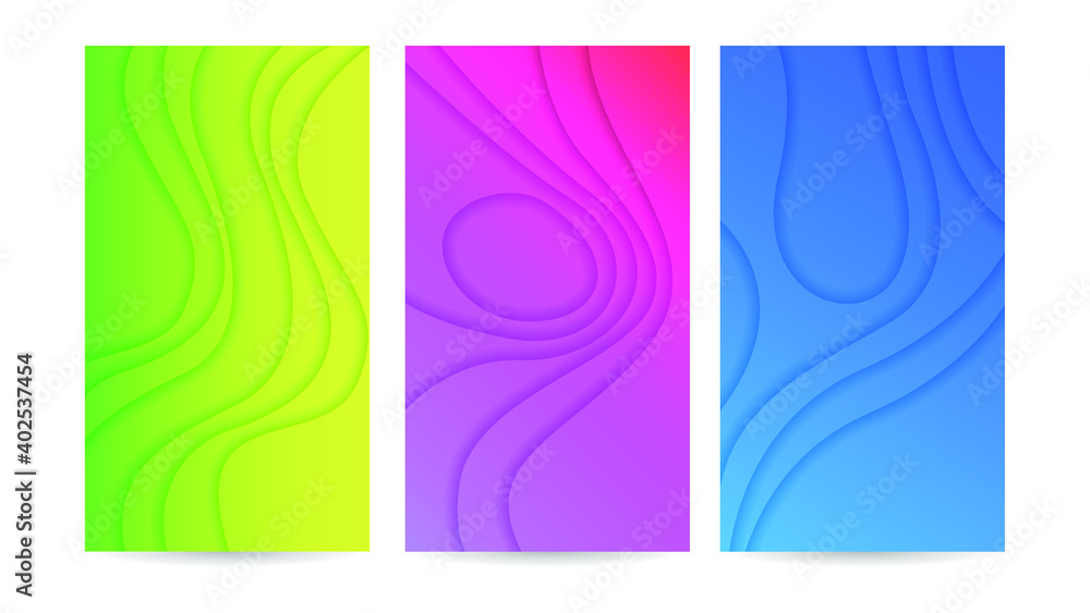 Poster set gradient collection abstract paper cut background vector shadows objects modern design