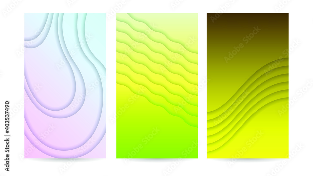 Poster set gradient collection abstract paper cut background vector shadows objects modern design