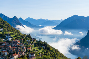 Village Bre (Switzerland) over the Lake Lugano in the Swiss Alps