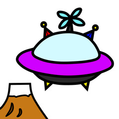 小さい宇宙船と山