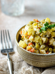 russian olivier salad with sausage