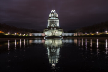 The Monument to the Battle of the Nations at night