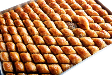 Traditional Turkish baklava on the tray.  Turkish dessert.