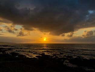Spectacular sunset during autumn on the north coast of Tenerife. Punta del Hidalgo, Tenerife. Canary Islands. Spain