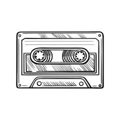 Hand-drawn cassette tape. Vector doodle illustration