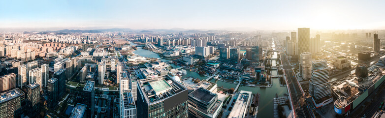 Aerial photography of architectural landscape skyline of Ningbo Financial District